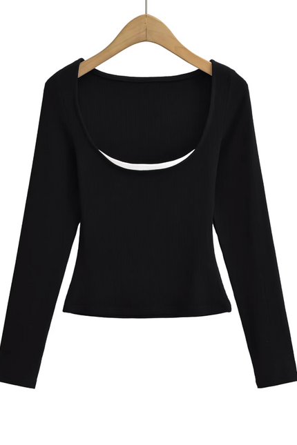 Long Sleeve Knitted Crew Neck Casual T- Shirt
