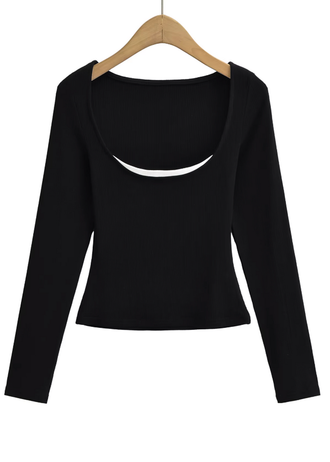 Long Sleeve Knitted Crew Neck Casual T- Shirt