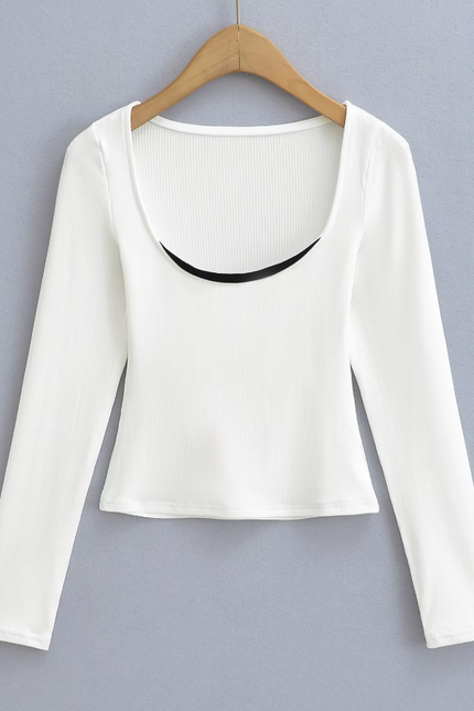 Long Sleeve Knitted Crew Neck Casual T- Shirt