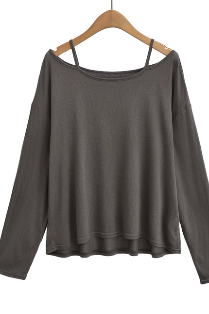 Long Sleeve Solid Shoulder Strap T Shirt