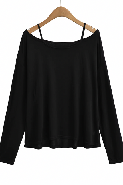 Long Sleeve Solid Shoulder Strap T Shirt