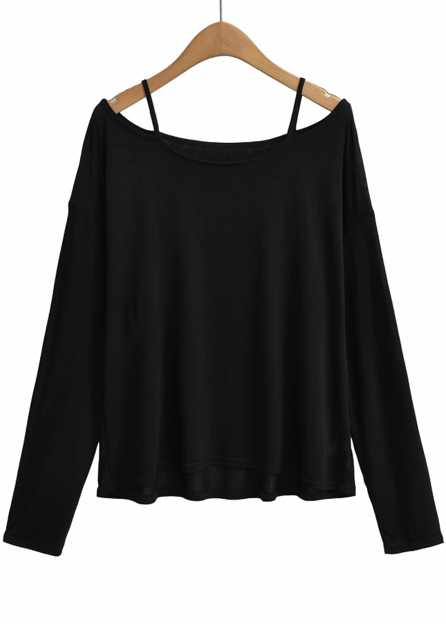 Long Sleeve Solid Shoulder Strap T Shirt