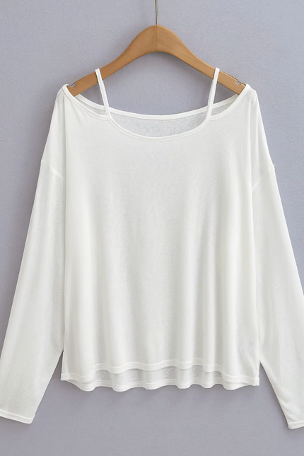 Long Sleeve Solid Shoulder Strap T Shirt