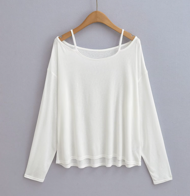 Long Sleeve Solid Shoulder Strap T Shirt