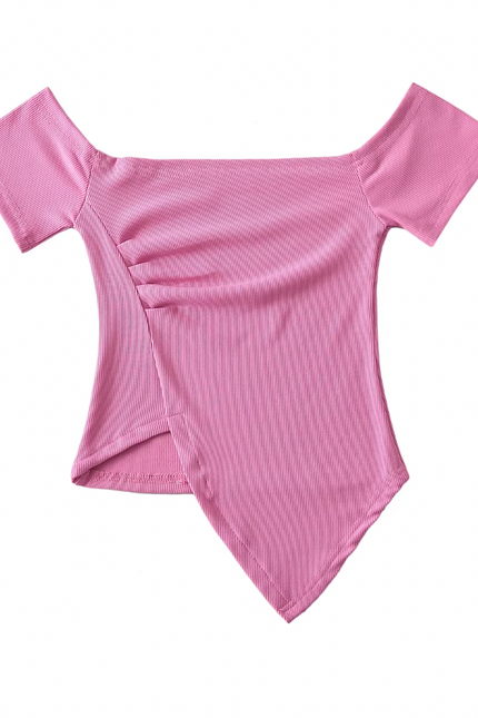 Asymmetric Short Sleeve square Collar T Shirt