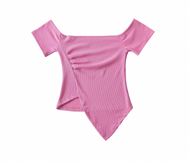 Asymmetric Short Sleeve square Collar T Shirt