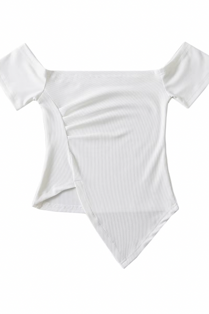 Asymmetric Short Sleeve square Collar T Shirt