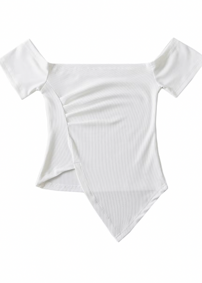 Asymmetric Short Sleeve square Collar T Shirt