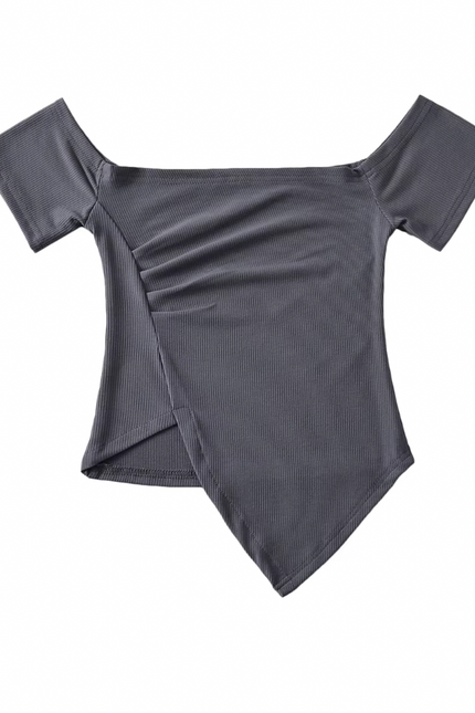 Asymmetric Short Sleeve square Collar T Shirt