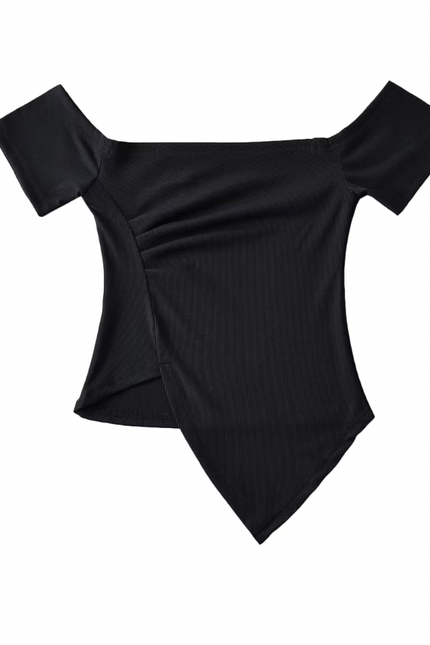 Asymmetric Short Sleeve square Collar T Shirt