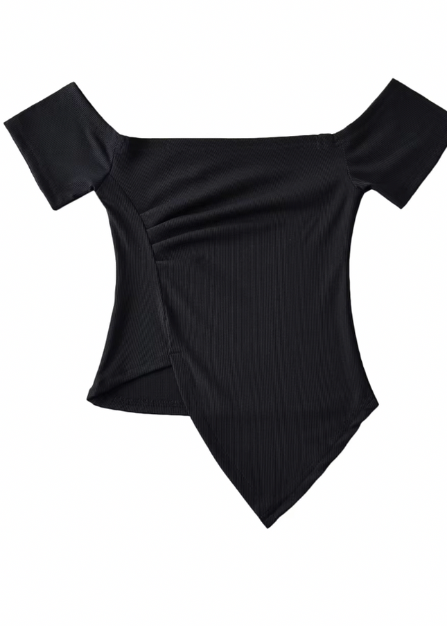 Asymmetric Short Sleeve square Collar T Shirt