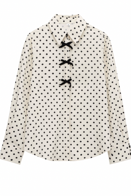 Front Bow Tie Long Sleeve Casual Shirt