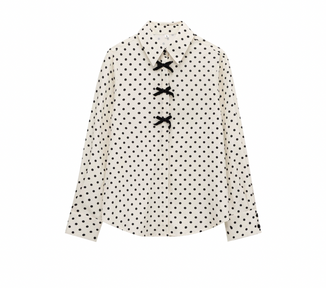 Front Bow Tie Long Sleeve Casual Shirt