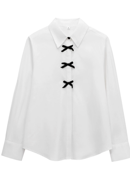 Front Bow Tie Long Sleeve Casual Shirt