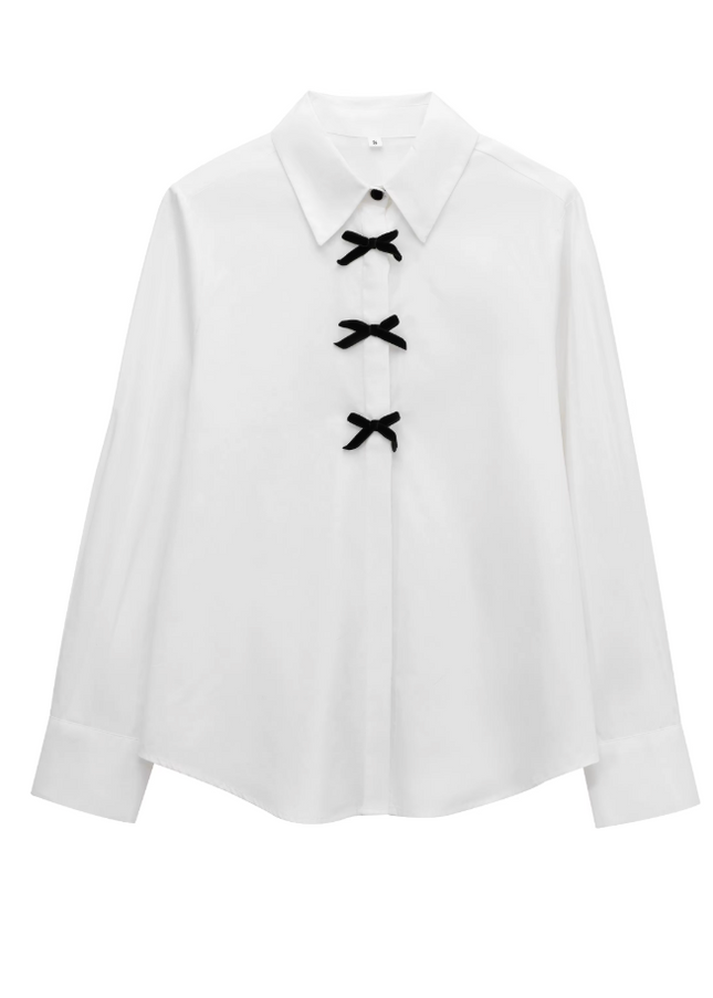 Front Bow Tie Long Sleeve Casual Shirt