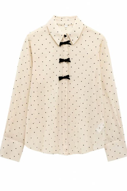 Front Bow Tie Long Sleeve Casual Shirt