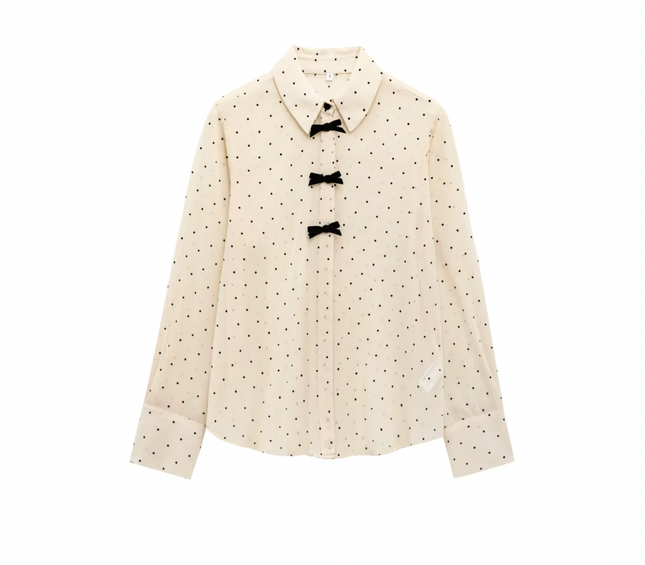 Front Bow Tie Long Sleeve Casual Shirt