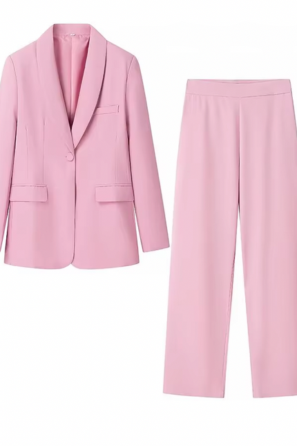 Single Button Long Sleeve Blazer 2 Piece Set