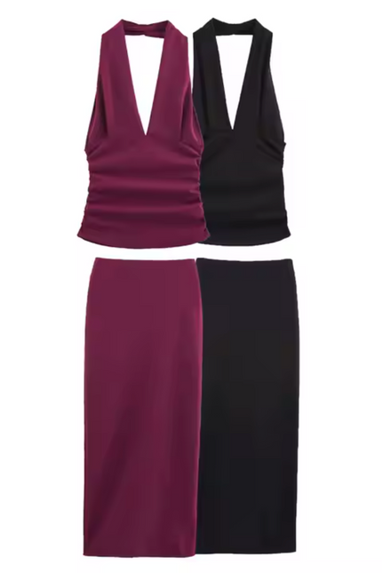 Sleeveless Casual Halter tank Tops Set