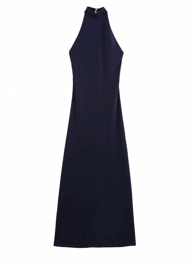 Black/ Blue Long Halter Dress for Women