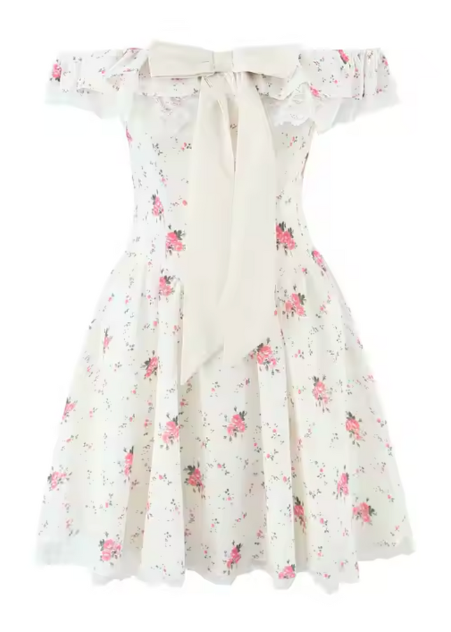Front Bow Tie Floral Mini Dress
