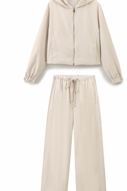 Zipper Long Sleeve Jacket with Hooded Set