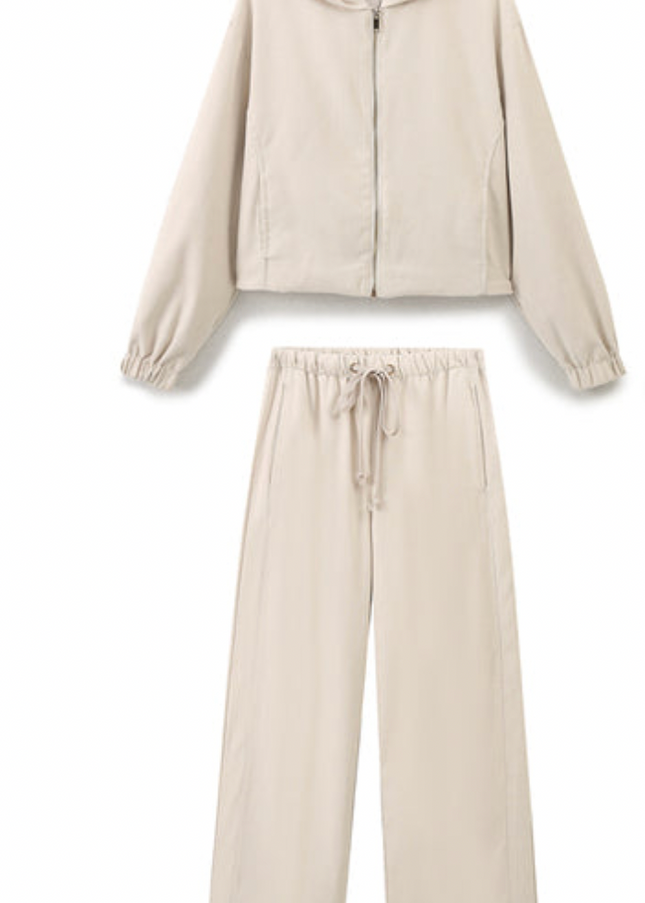 Zipper Long Sleeve Jacket with Hooded Set