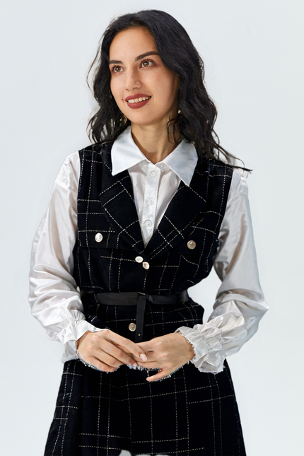 Tweed Vest & White Shirt Set – Chic 2-Piece Outfit