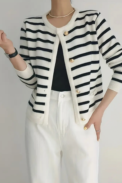 Striped Colorblock Knit Cardigan – French Chic