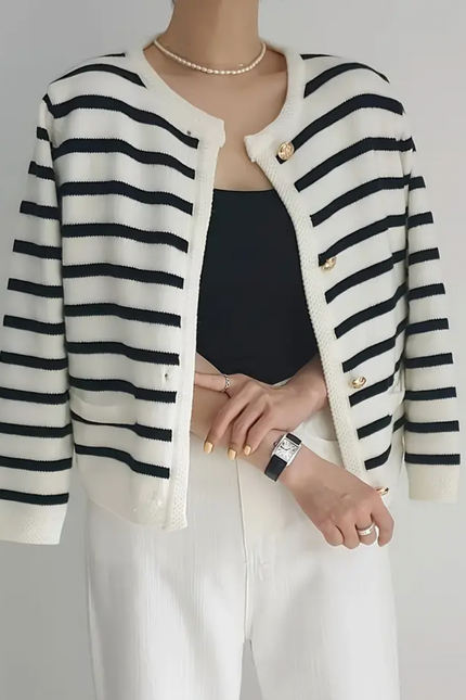 Striped Colorblock Knit Cardigan – French Chic