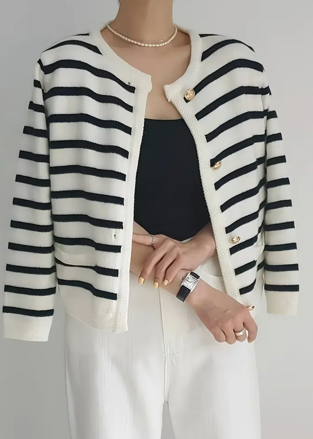 Crewneck Knit Cardigan – Single Breasted for Women