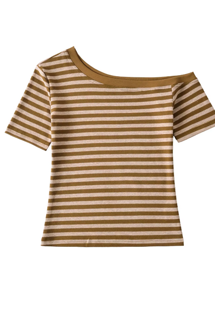 Asymmetrical Design Short Sleeve Striped T-Shirt
