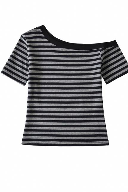 Asymmetrical Design Short Sleeve Striped T-Shirt