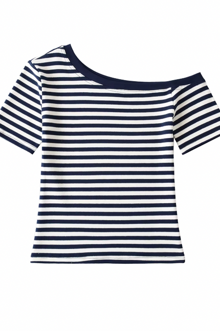 Asymmetrical Design Short Sleeve Striped T-Shirt