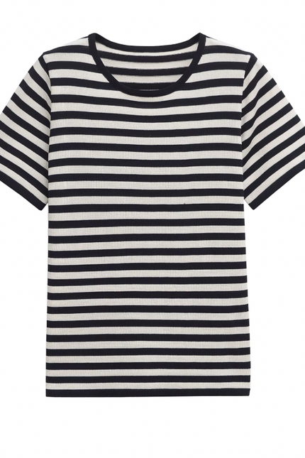 Striped Pattern Short Sleeve Crew Neck T-shirt