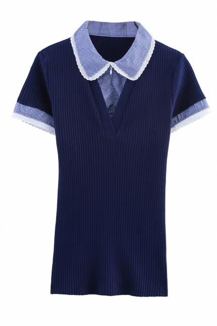 Collar Short Sleeve Knitted Casual T-Shirt