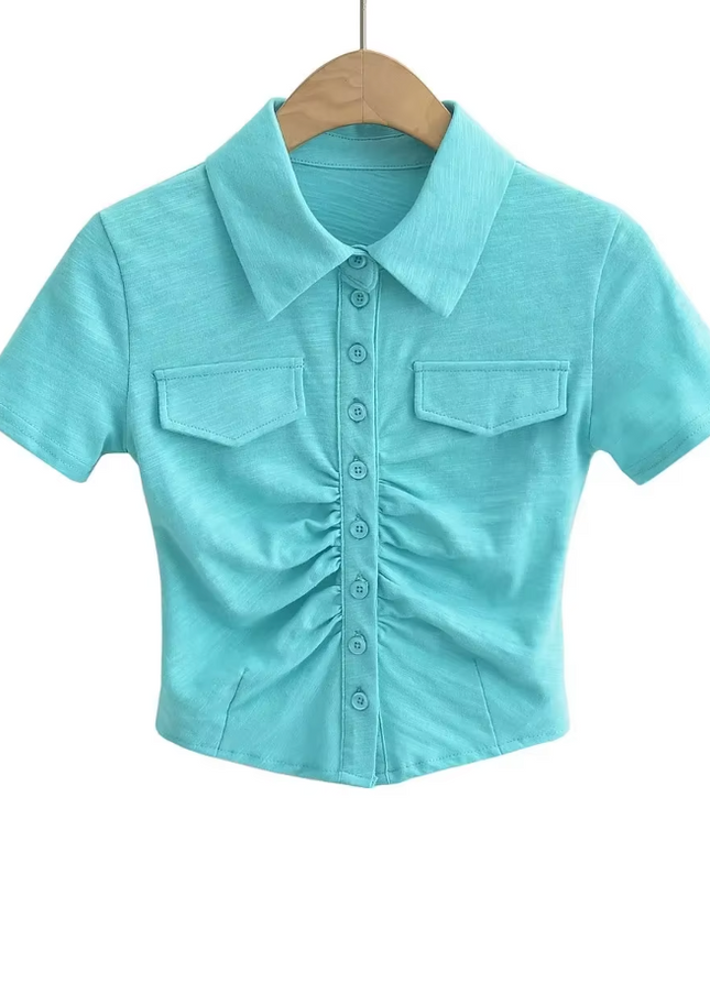 Short Sleeve Turn Down Collar T-shirt
