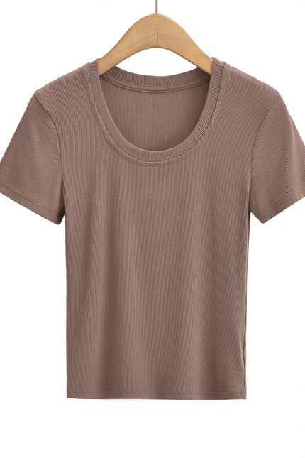 Crew Neck Short Sleeve Solid  T-shirt
