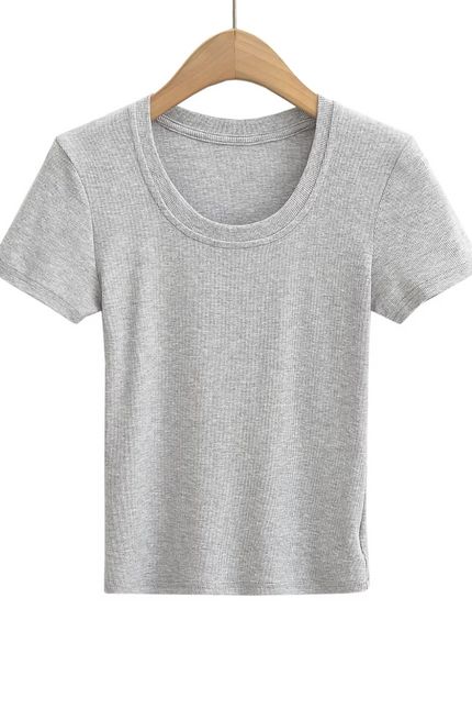 Crew Neck Short Sleeve Solid  T-shirt