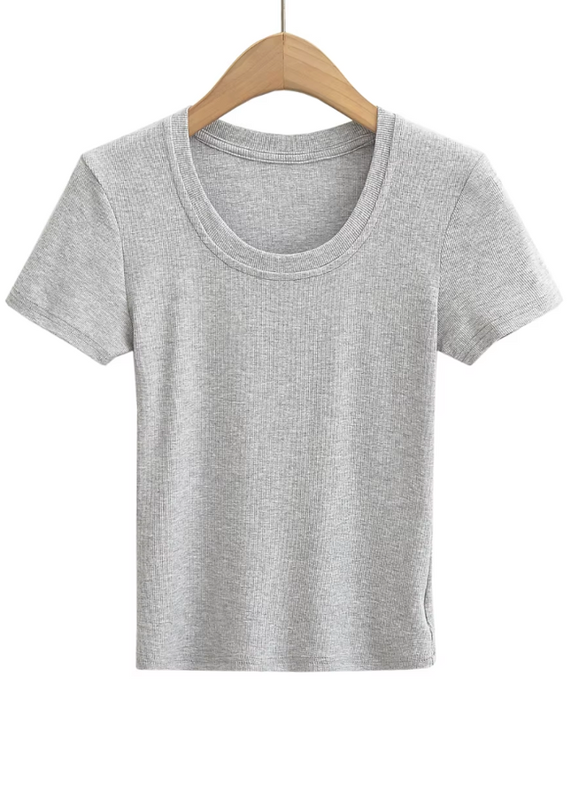 Crew Neck Short Sleeve Solid  T-shirt