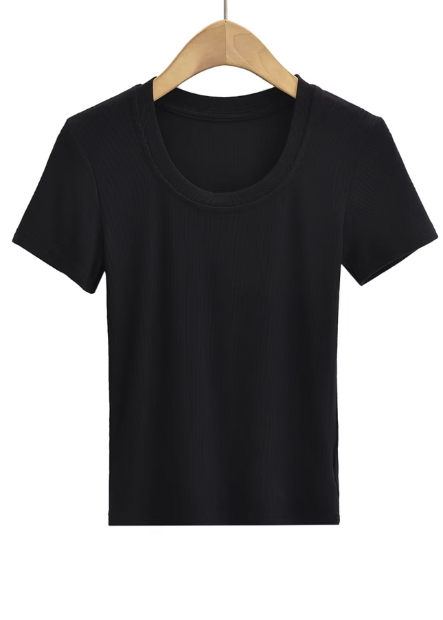 Crew Neck Short Sleeve Solid  T-shirt