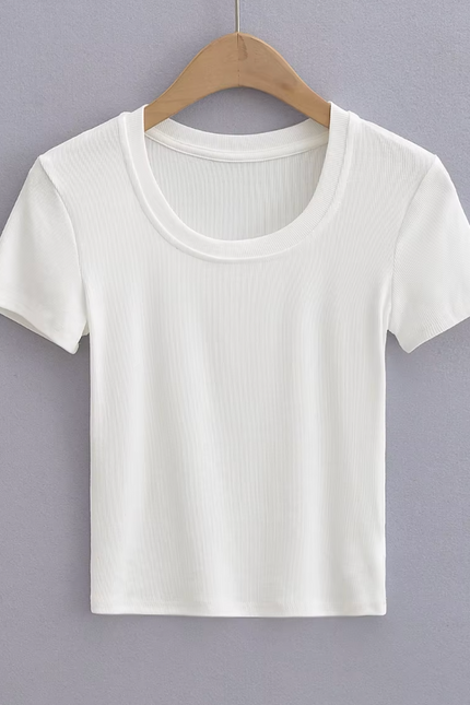 Crew Neck Short Sleeve Solid  T-shirt