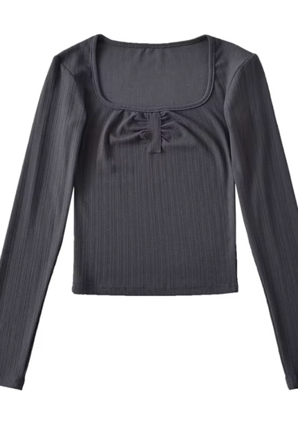 Square Collar Long Sleeve T-Shirt