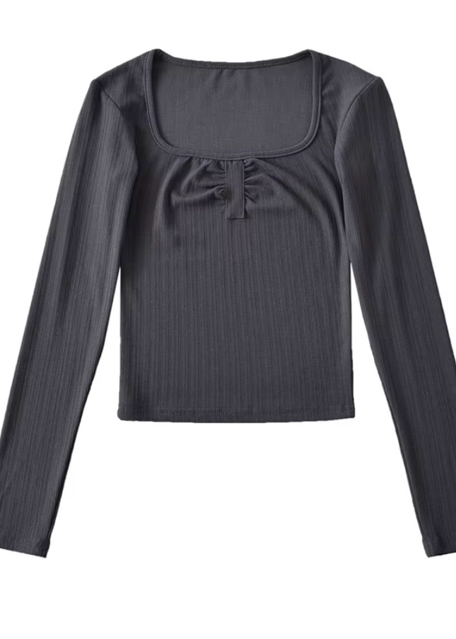 Square Collar Long Sleeve T-Shirt