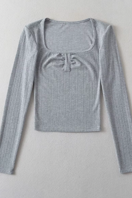 Square Collar Long Sleeve T-Shirt