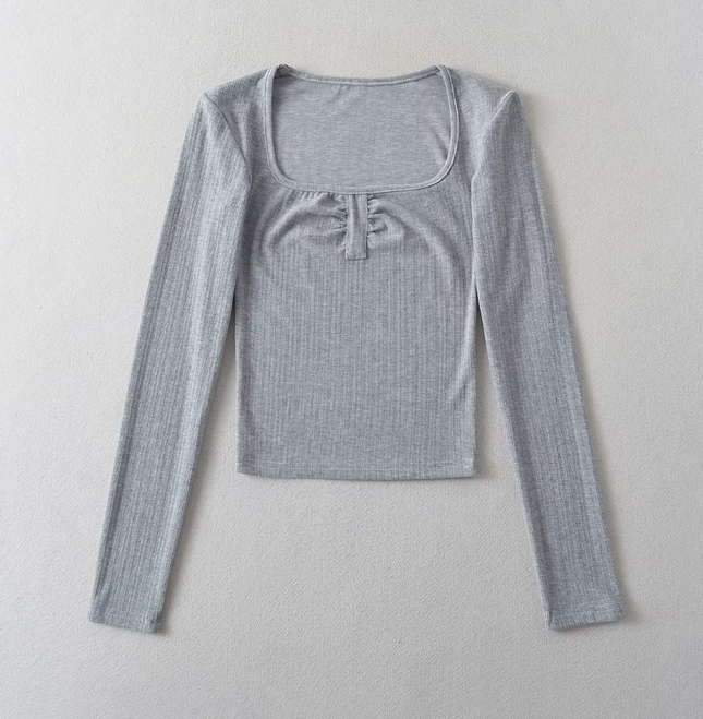 Square Collar Long Sleeve T-Shirt