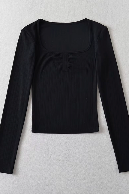Square Collar Long Sleeve T-Shirt