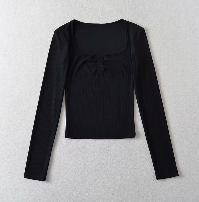 Square Collar Long Sleeve T-Shirt