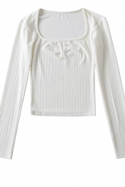 Square Collar Long Sleeve T-Shirt