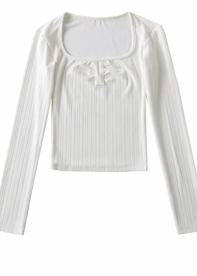 Square Collar Long Sleeve T-Shirt